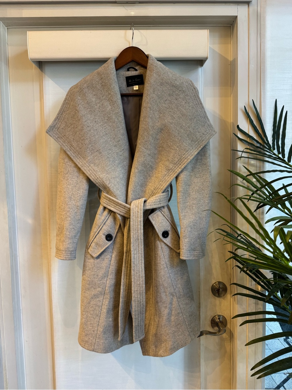 Soft Shawl-Collar Pea Coat in Light Gray with Self-Tie Belt